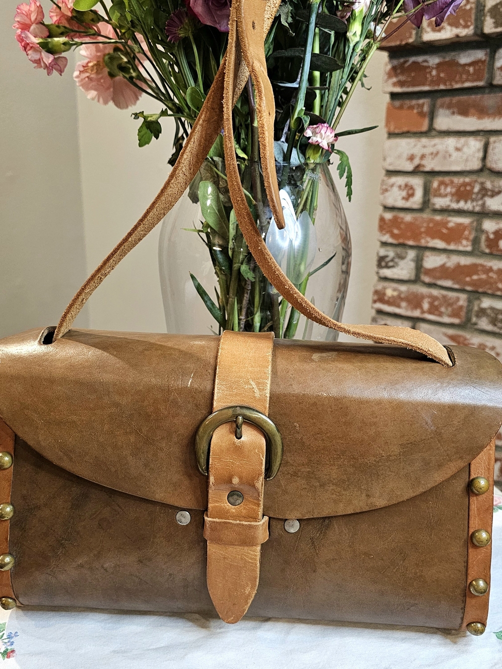 Vintage Brown Leather Heritage Tandy Bag with Brass Grommets Boho Handmade